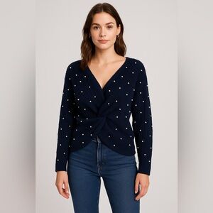 Express Women’s Navy Blue Knit Sweater with Pearl Embellishments Size M